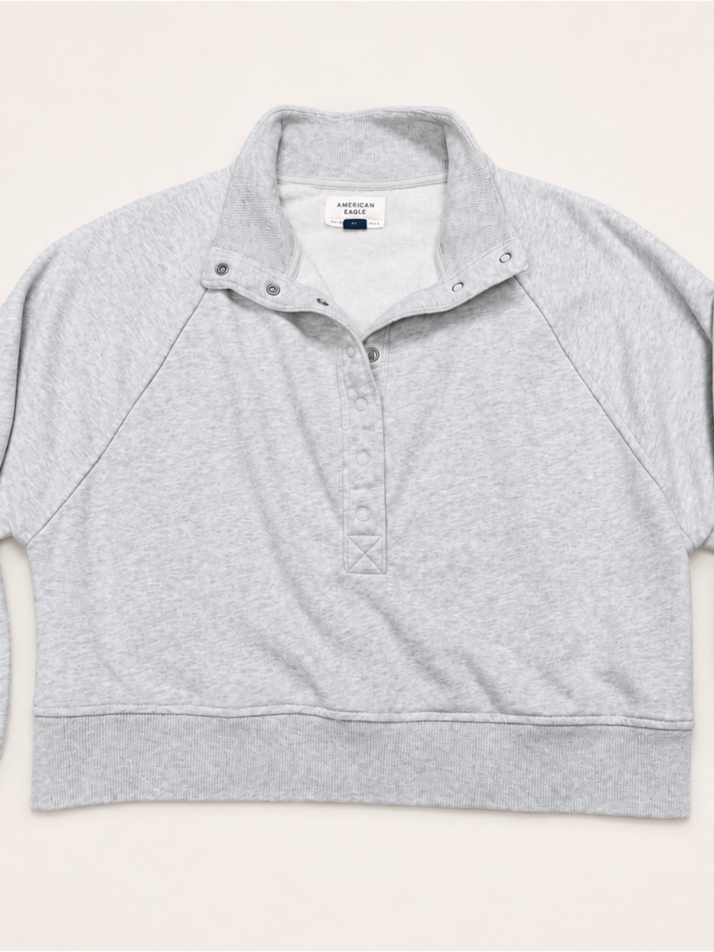 American Eagle Outfitters Light Gray Snap-Front Turtleneck Pullover